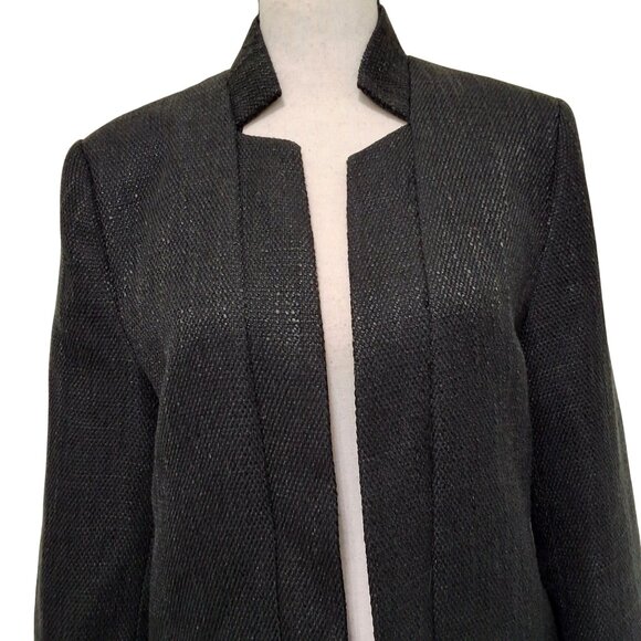 Mina Self Womens Open Front Black Tweed Jacket Notch Collar Structured Fit L - Picture 3 of 9